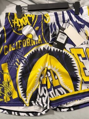PSD Men’s California Graphic Athletic Shorts - Yellow, Purple & White BRAND NEW